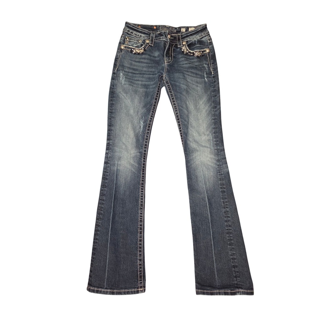 Miss Me Women's Size 27 Bootcut Jeans 34" Inseam Embellished Rhinestone Studded